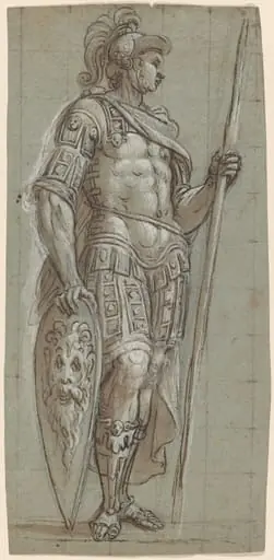 A Soldier in Ancient Roman Costume with Pike and Shield