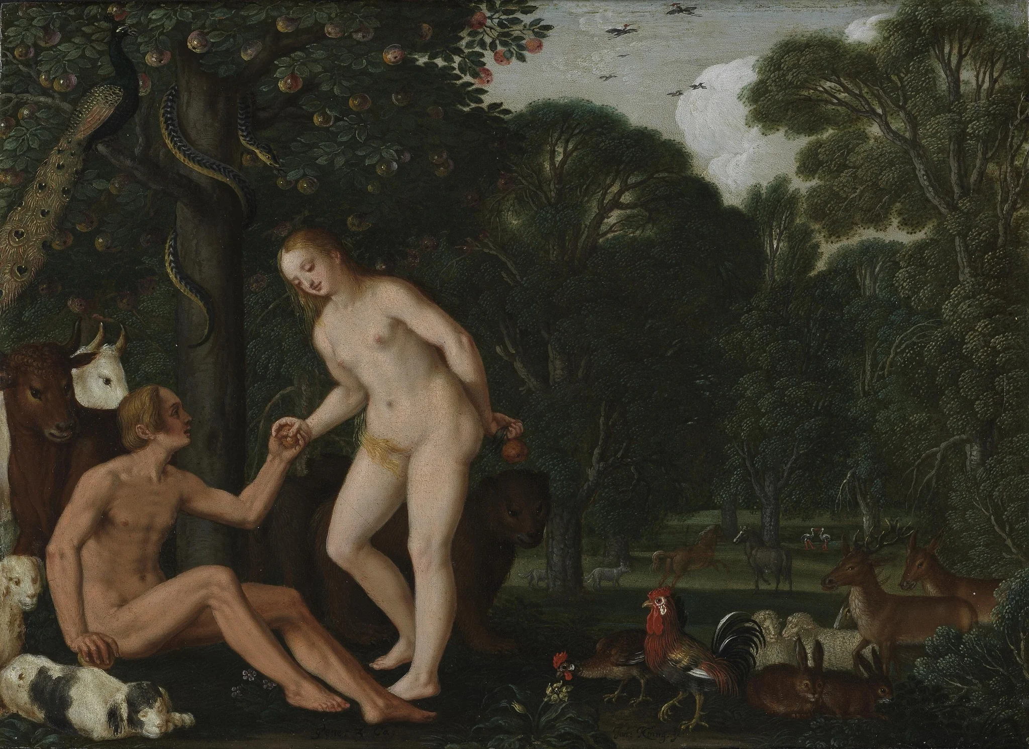 Adam and Eve in Paradise, by Johann König, oil, 1629
