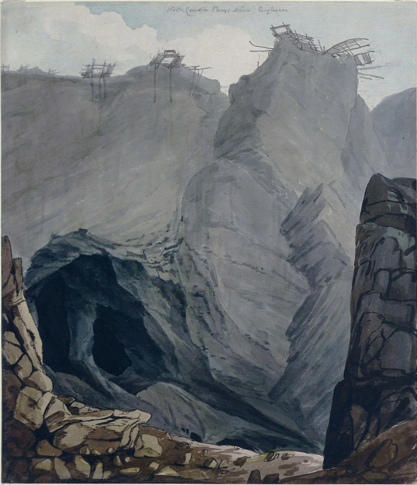 North Cavern, Parys Mine, Anglesea, by William Day, watercolor, 1750