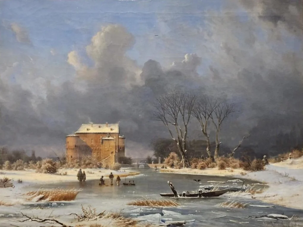 Snow scene - the Haunted House,, by Georg Emil Libert, oil, 1848