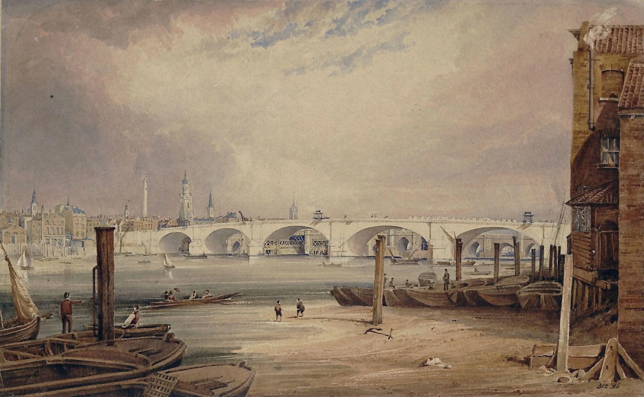 Old and New London Bridge, from the Surrey shore