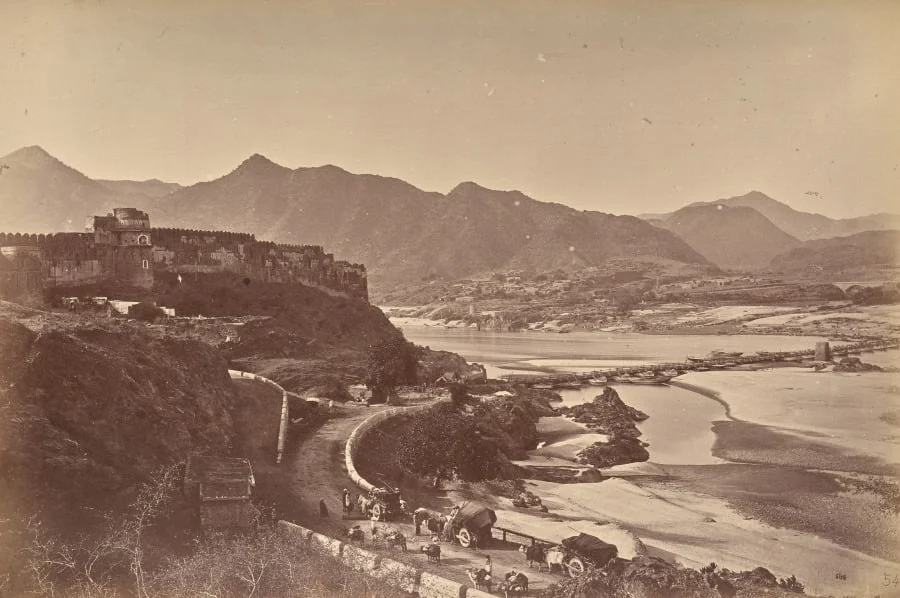 Fort Attock with Bridge of Boats and Khairabad, by John Burke, 1879