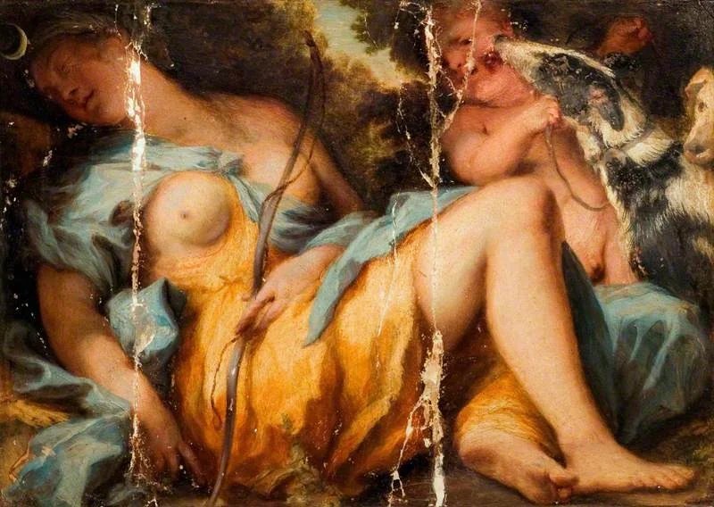 Diana Sleeping, with a Boy and Hounds, by Alessandro Gherardini, unspecified, 1700