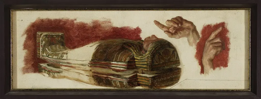 Sketches of a mummy and hands – Studies for “Allegory of Science”