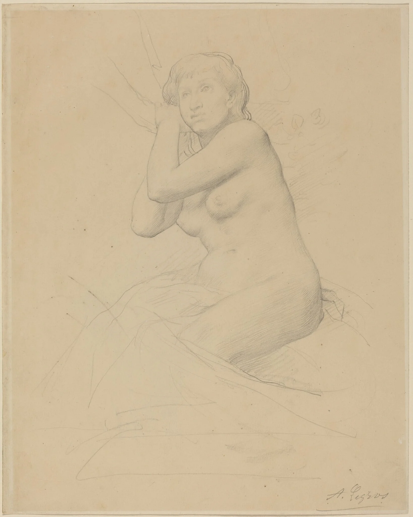 Female Nude Seated, by Alphonse Legros, graphite, 1874