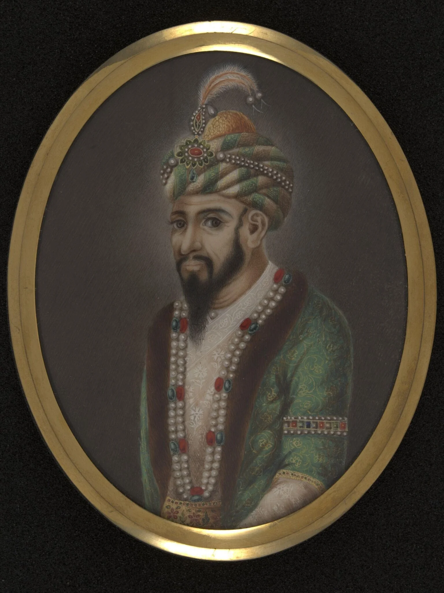 One of twelve miniatures depicting Mughal rulers of India; head and shoulders in profile., by Unknown, paint, 1850