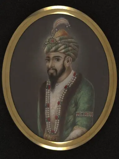 One of twelve miniatures depicting Mughal rulers of India; head and shoulders in profile.