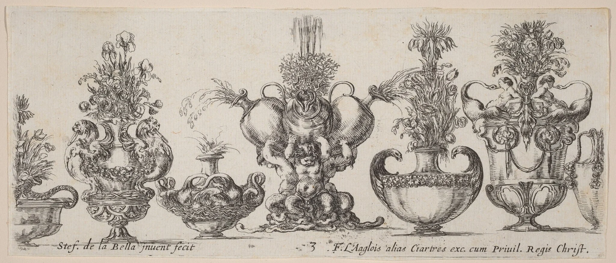 Fantastic Vases, by Stefano Della Bella, ink, 1646