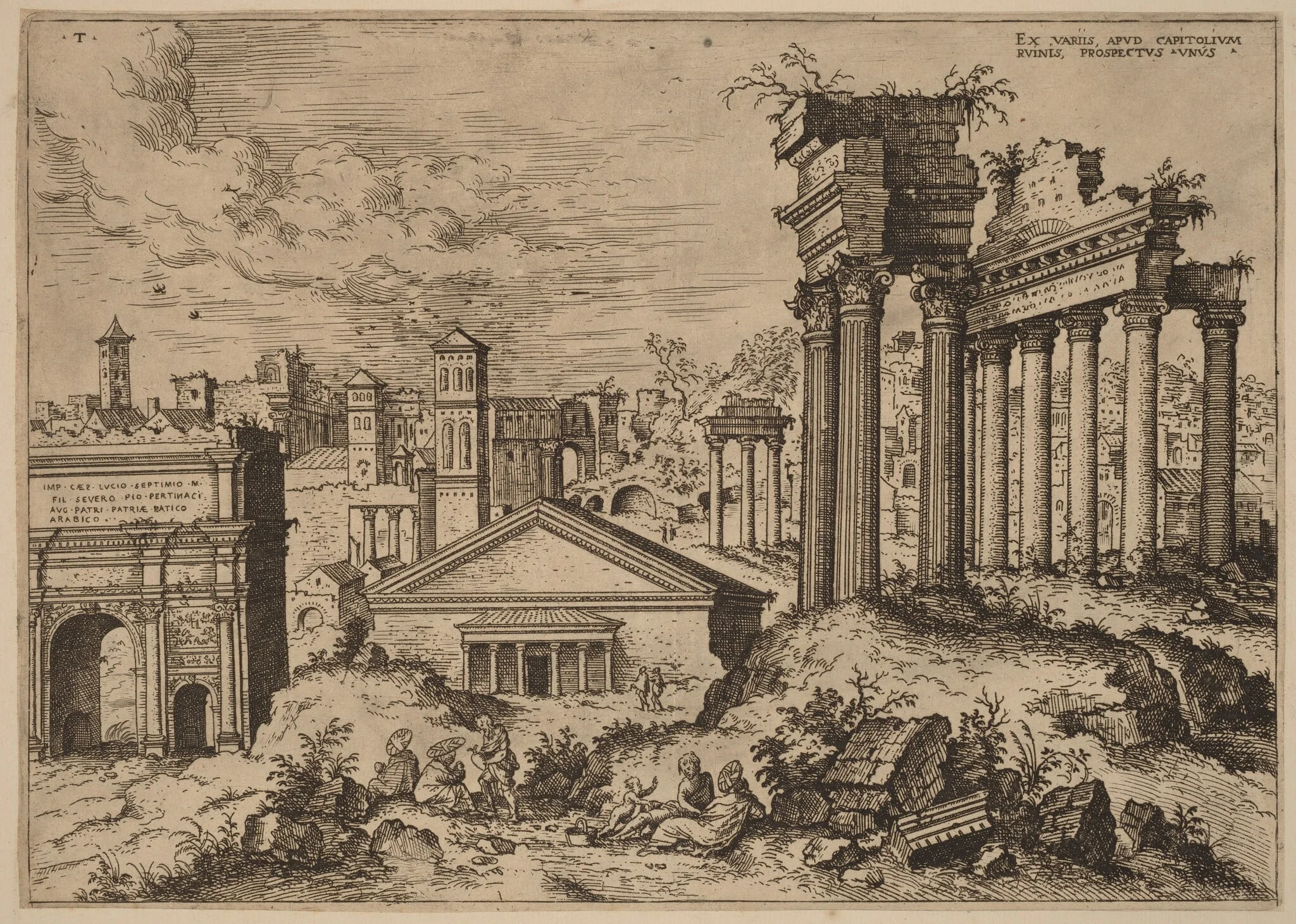 View of the Forum from the Base of the Capitol, by Hieronymus Cock, ink, 1550