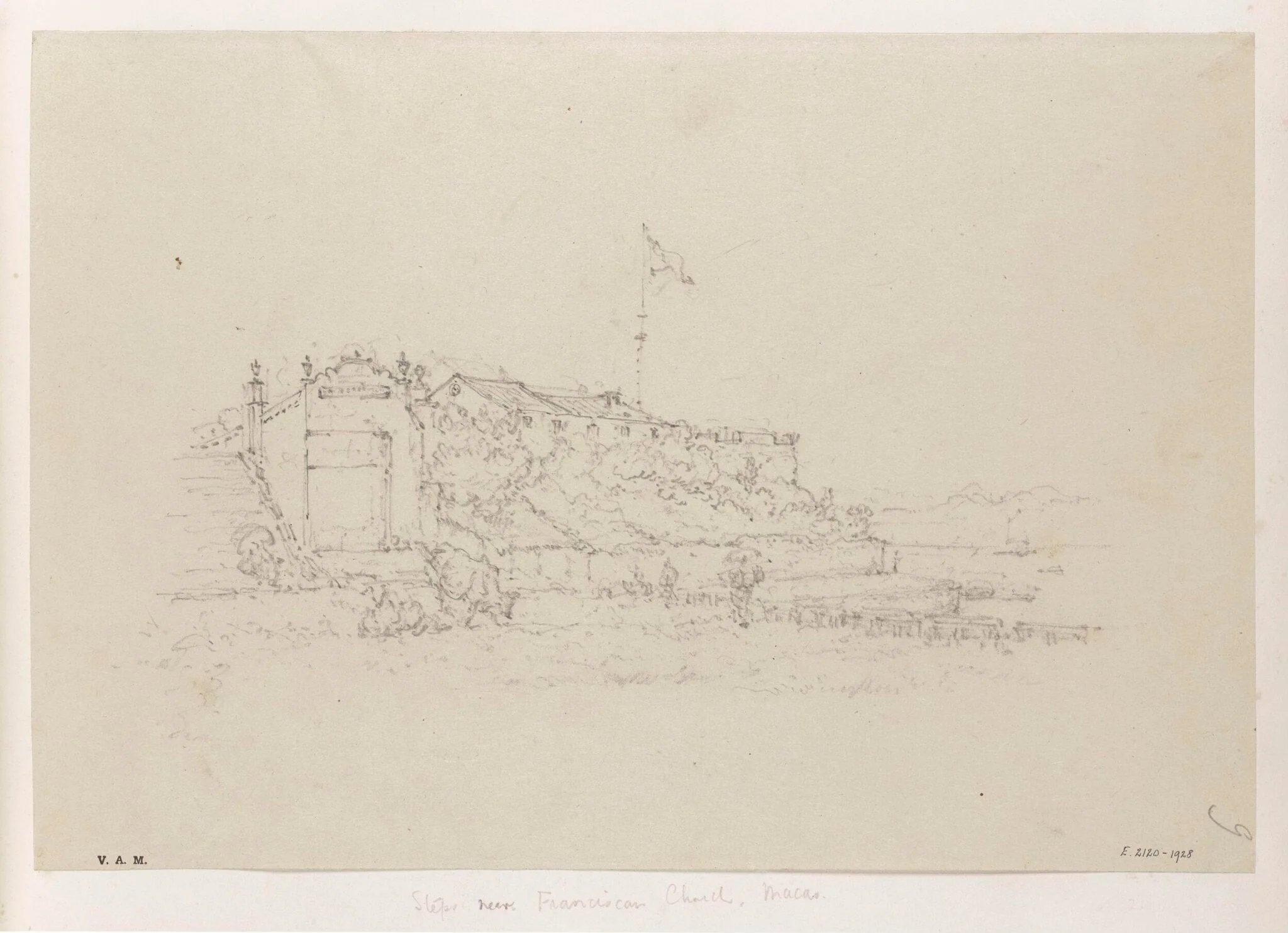 The steps and fort of S. Francisco, Macau, by George Chinnery, 19