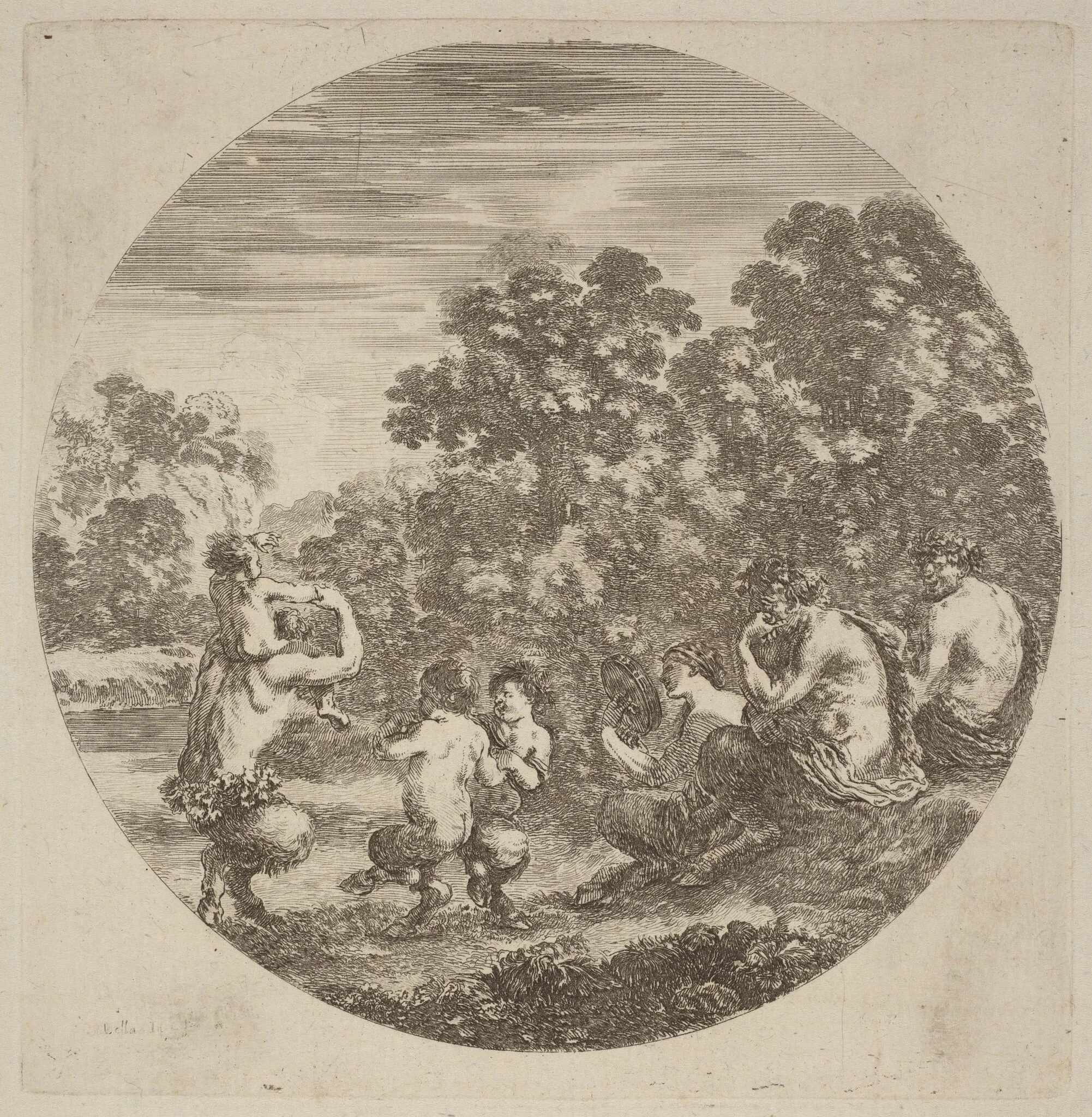 Satyrs and Faun, by Stefano Della Bella, ink, 1637