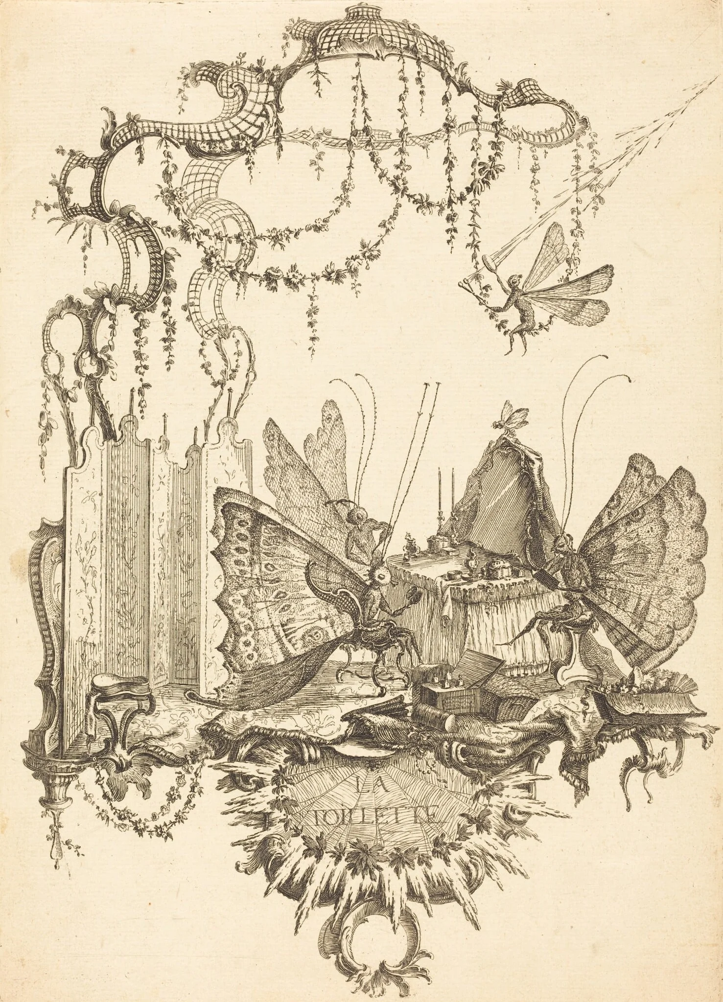 La Toilette, by Charles Germain de Saint-Aubin, ink, 1756