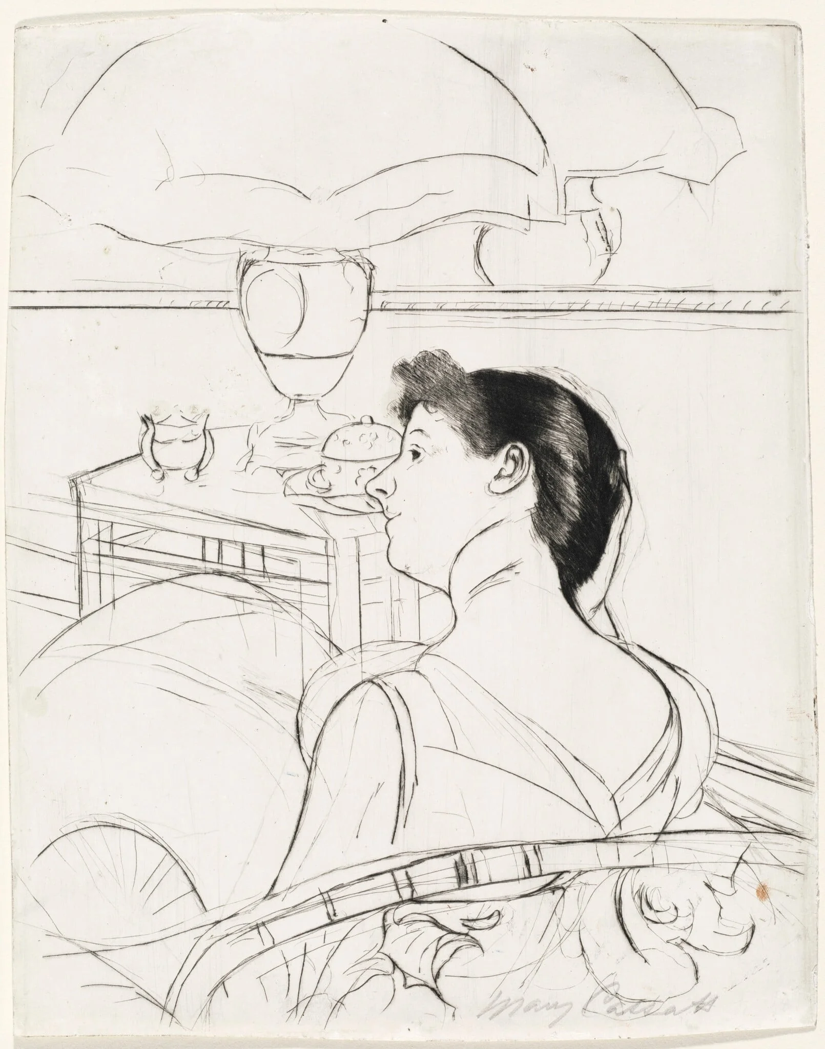 The Lamp, by Mary Cassatt, ink, 1890