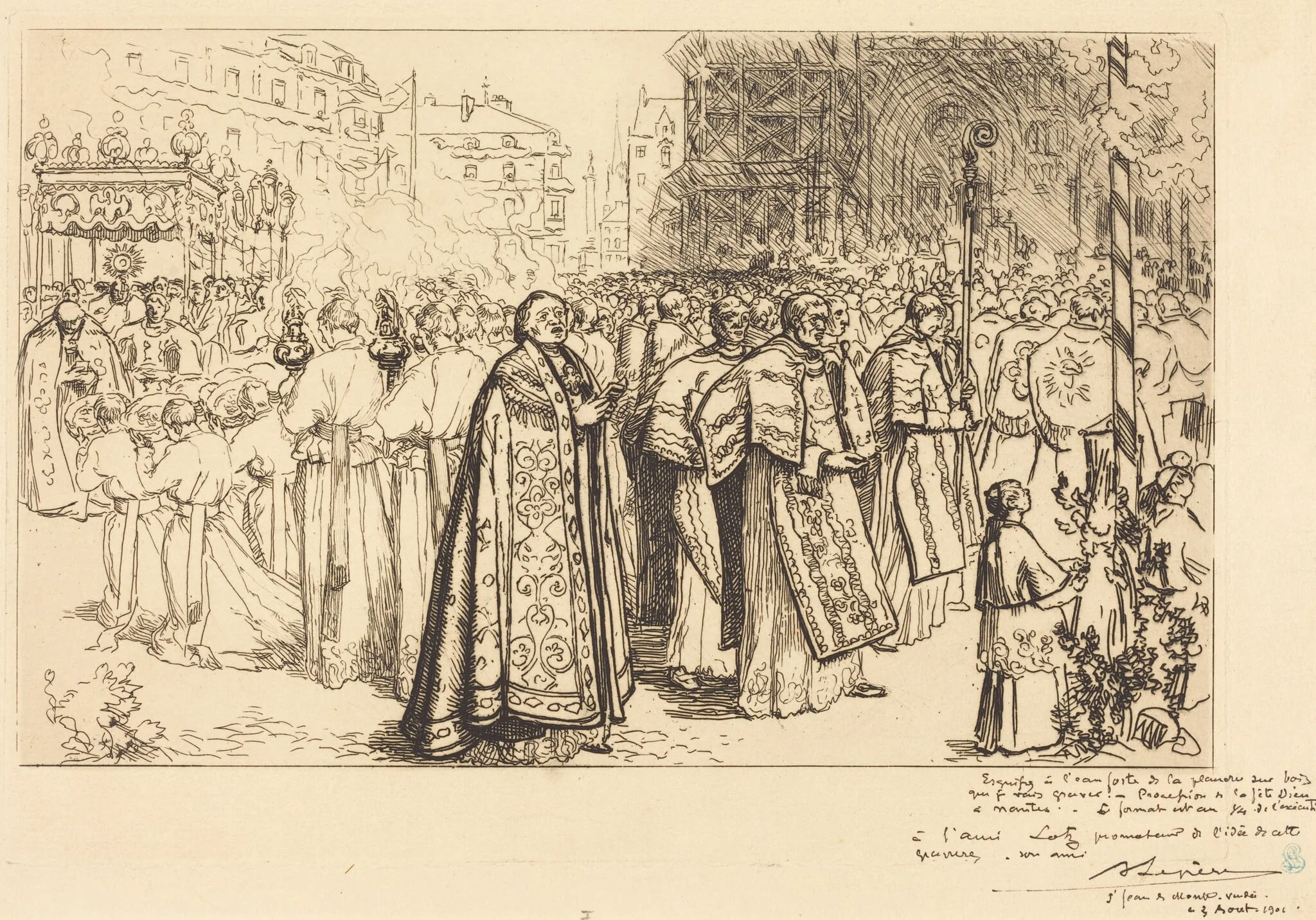 Return of the Procession to Nante Cathedral (Rentree de la Procession a la Cathedral de Nantes), by Auguste Lepère, ink, 1901