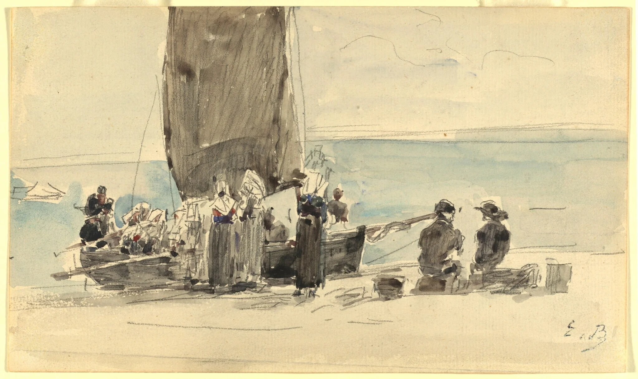 Loading the Boats, by Eugène Boudin, graphite, 1875
