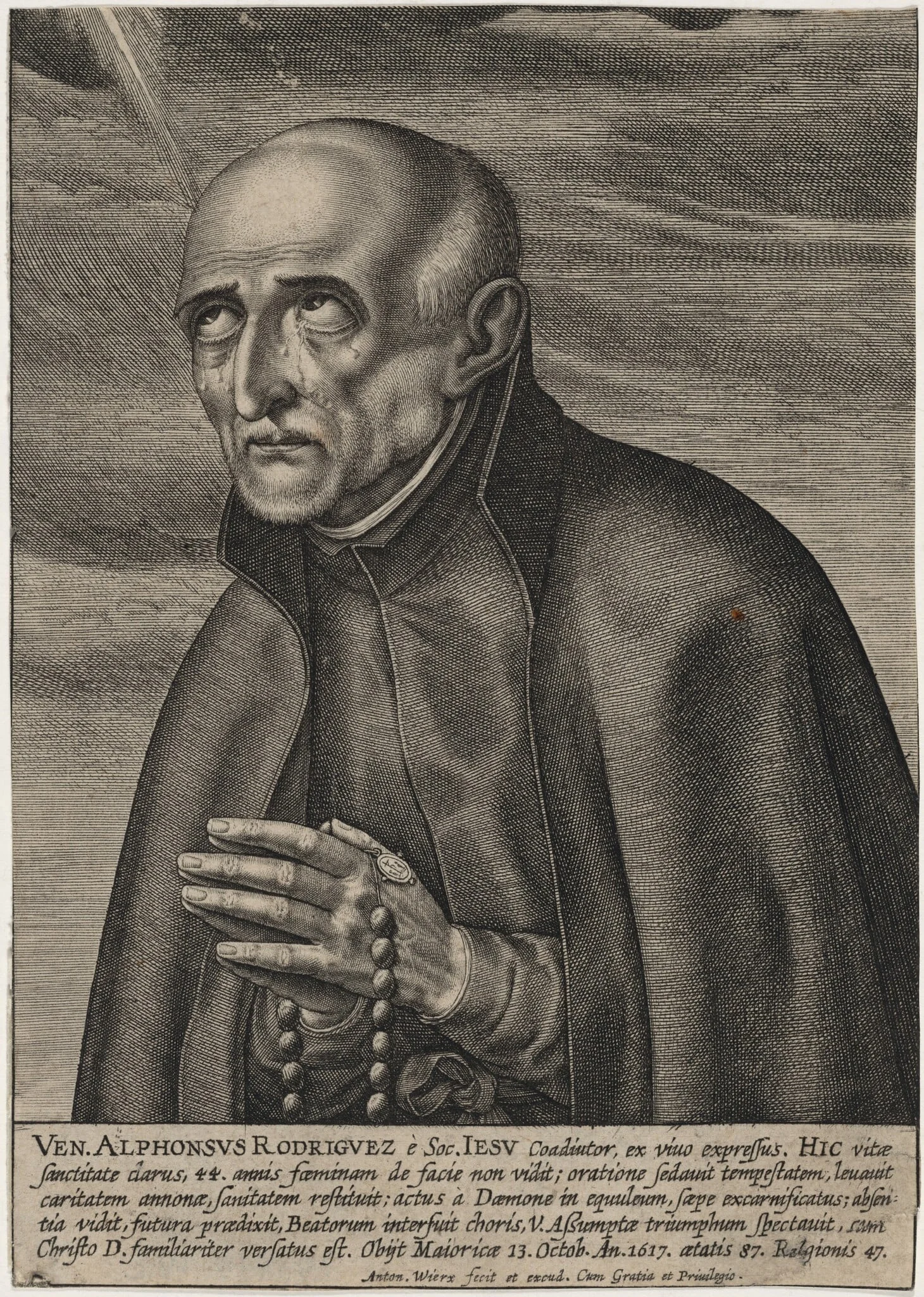The Venerable Alphonsus Rodriguez, by Anton Wierix, ink, 1588