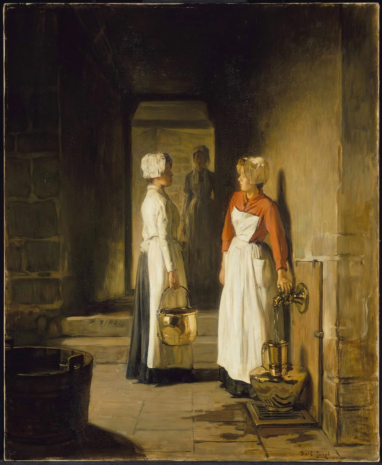 At the Fountain, by Joseph Bail, oil, 1901