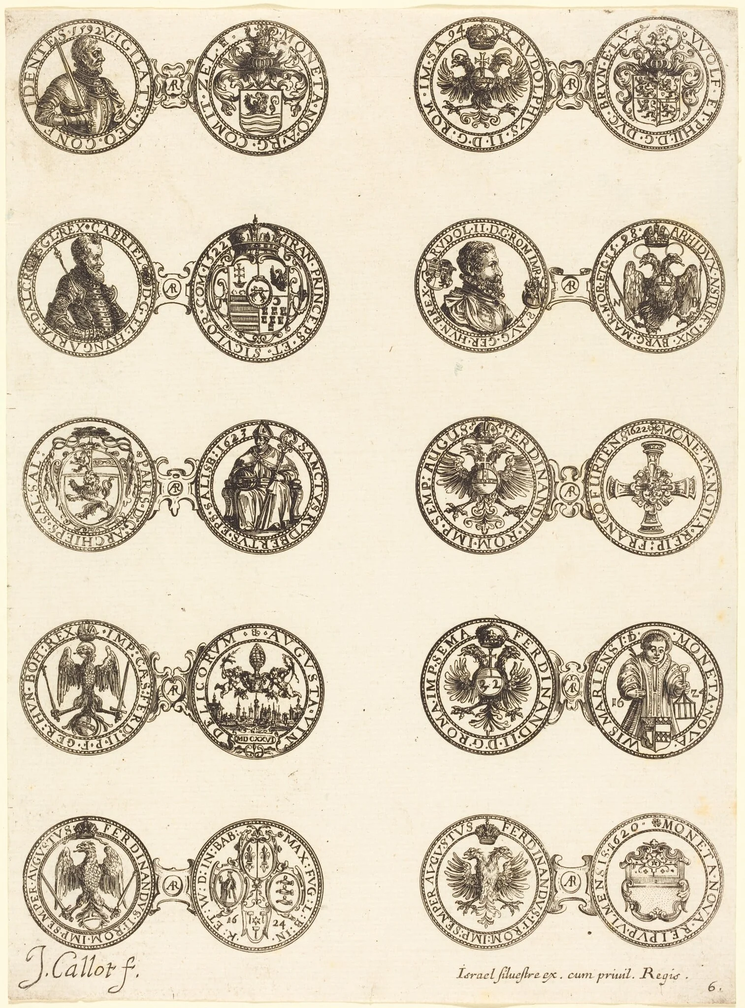 Coins [plate 6], by Jacques Callot, ink, 1630