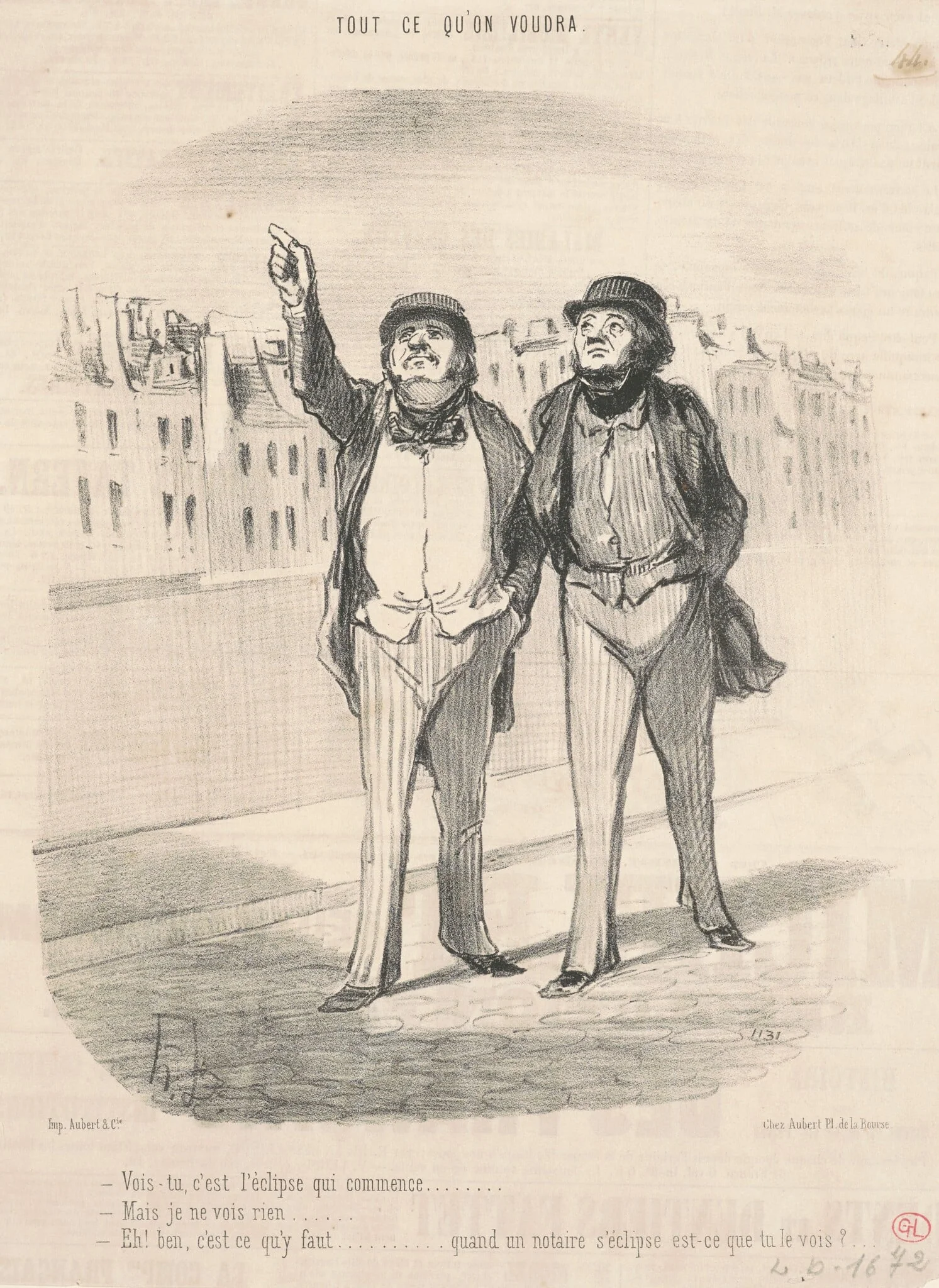 Vois-tu, c'est l'éclipse qui commence ..., by Honoré Daumier, ink, 1847
