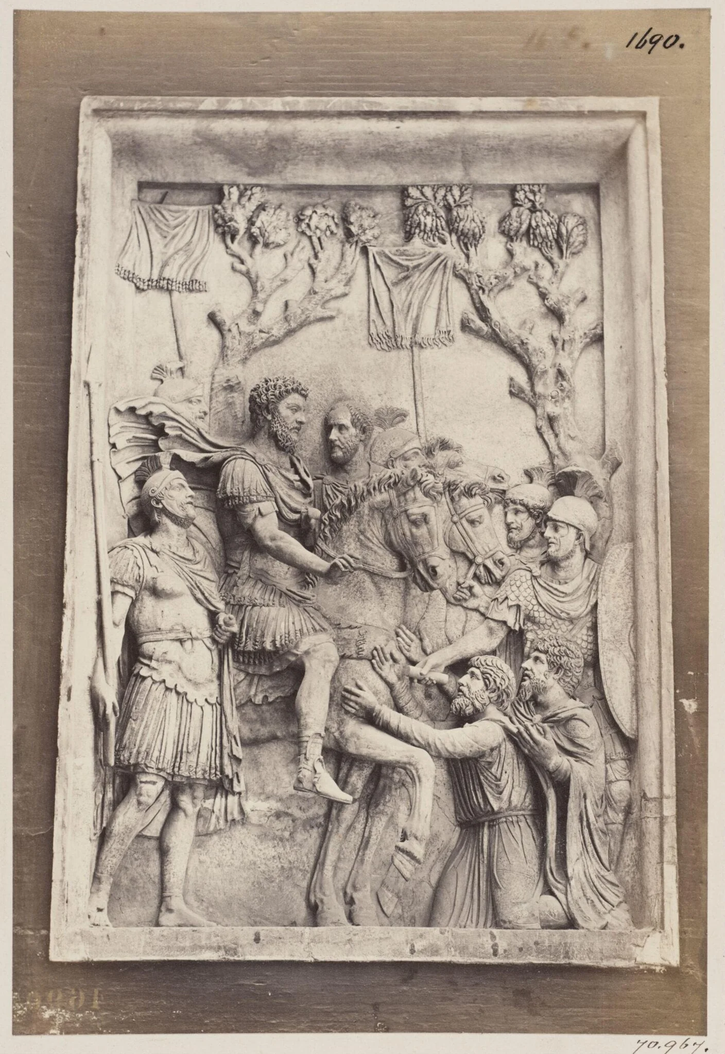 Sculpture - Bas-relief of Marcus Aurelius granting peace to the Germans, from his Arch, now in the Palazzo de' Conservatori on the Capitol, by John Henry Parker, photographic, 1867