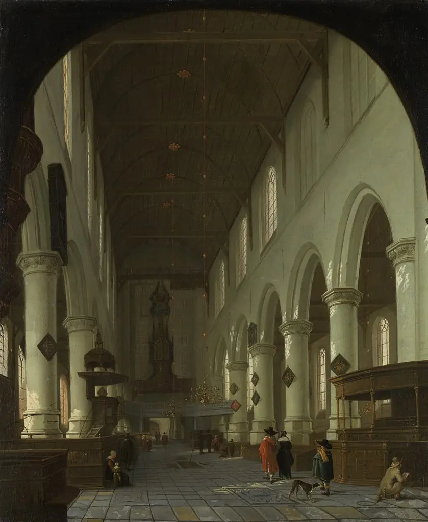 View in the Oude Kerk in Delft, from the choir to the portal