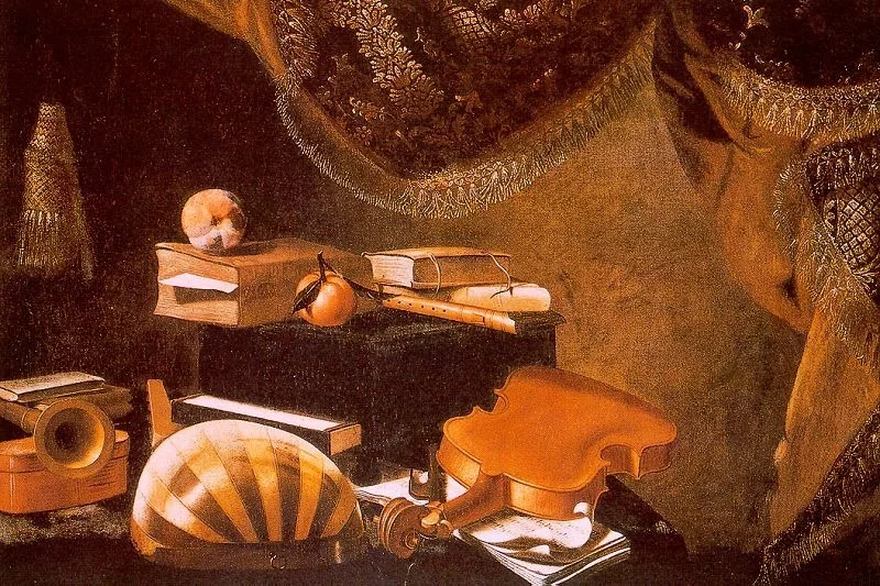Still Life with Musical Instruments, by Evaristo Baschenis, oil, 1657