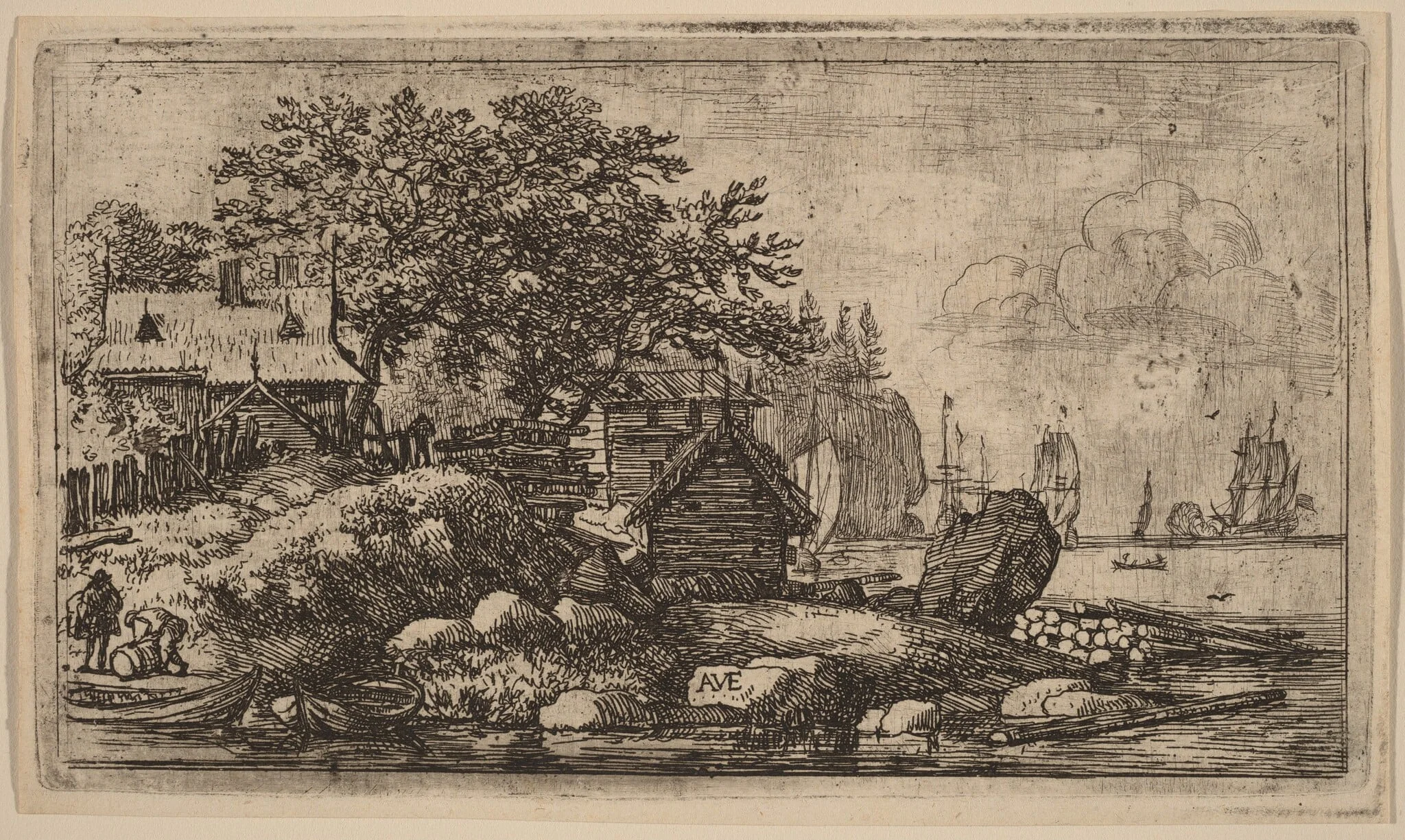 Two Empty Skiffs, by Allart van Everdingen, ink, 1650