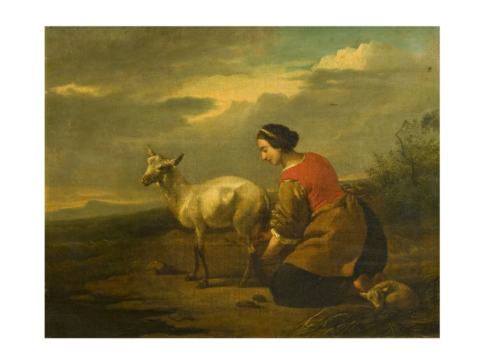 Woman Milking a Ewe, by Nicolaes Pieterszoon Berchem, oil, 1850