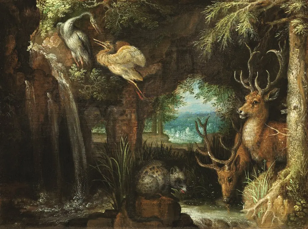 Forest Landscape with Deer and a Civet