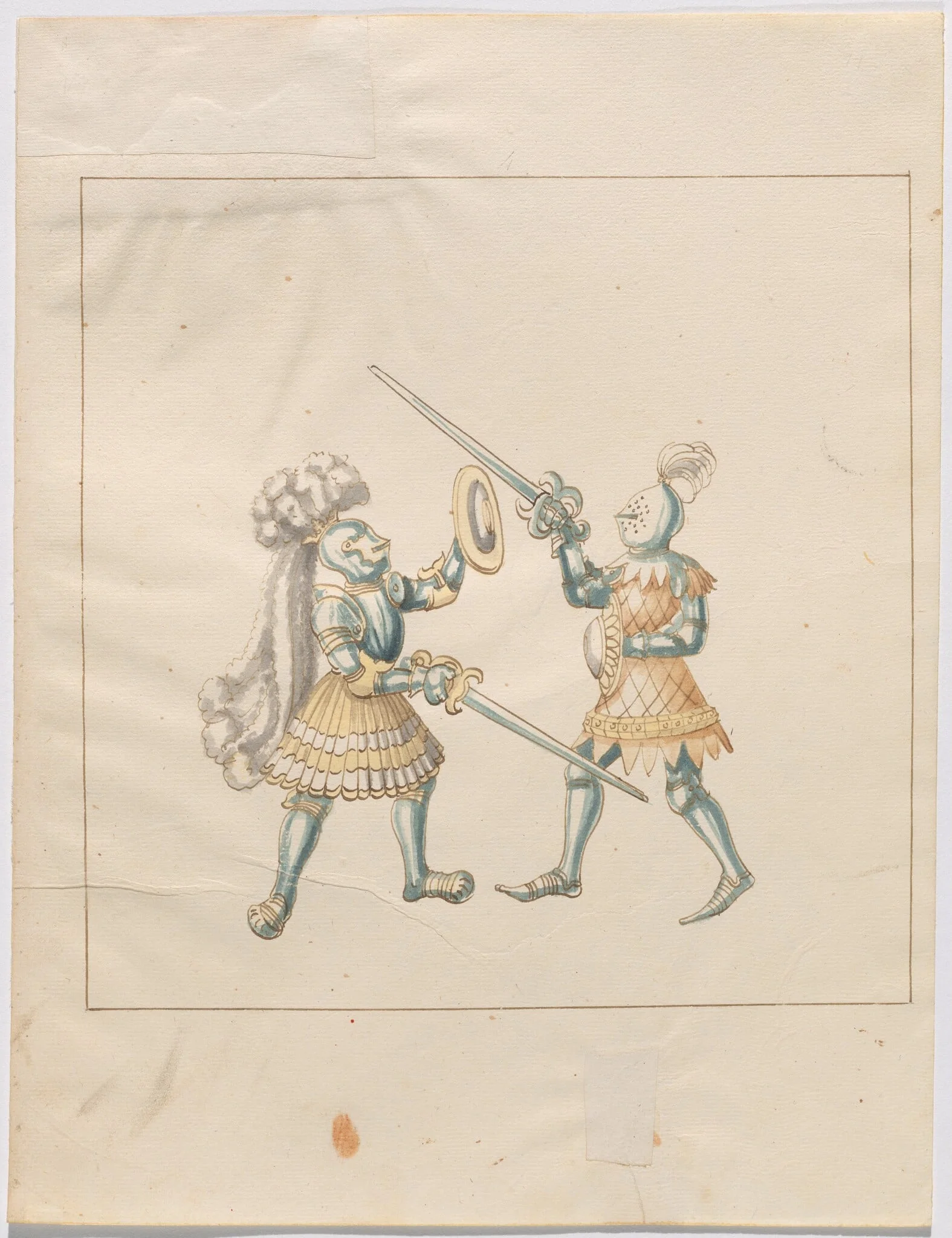 Foot Combat with Swords and Buckler Shields, by German 16th Century, ink, 1514