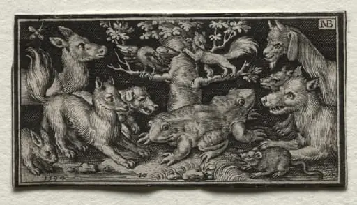 Two-headed Frog surrounded by Animals