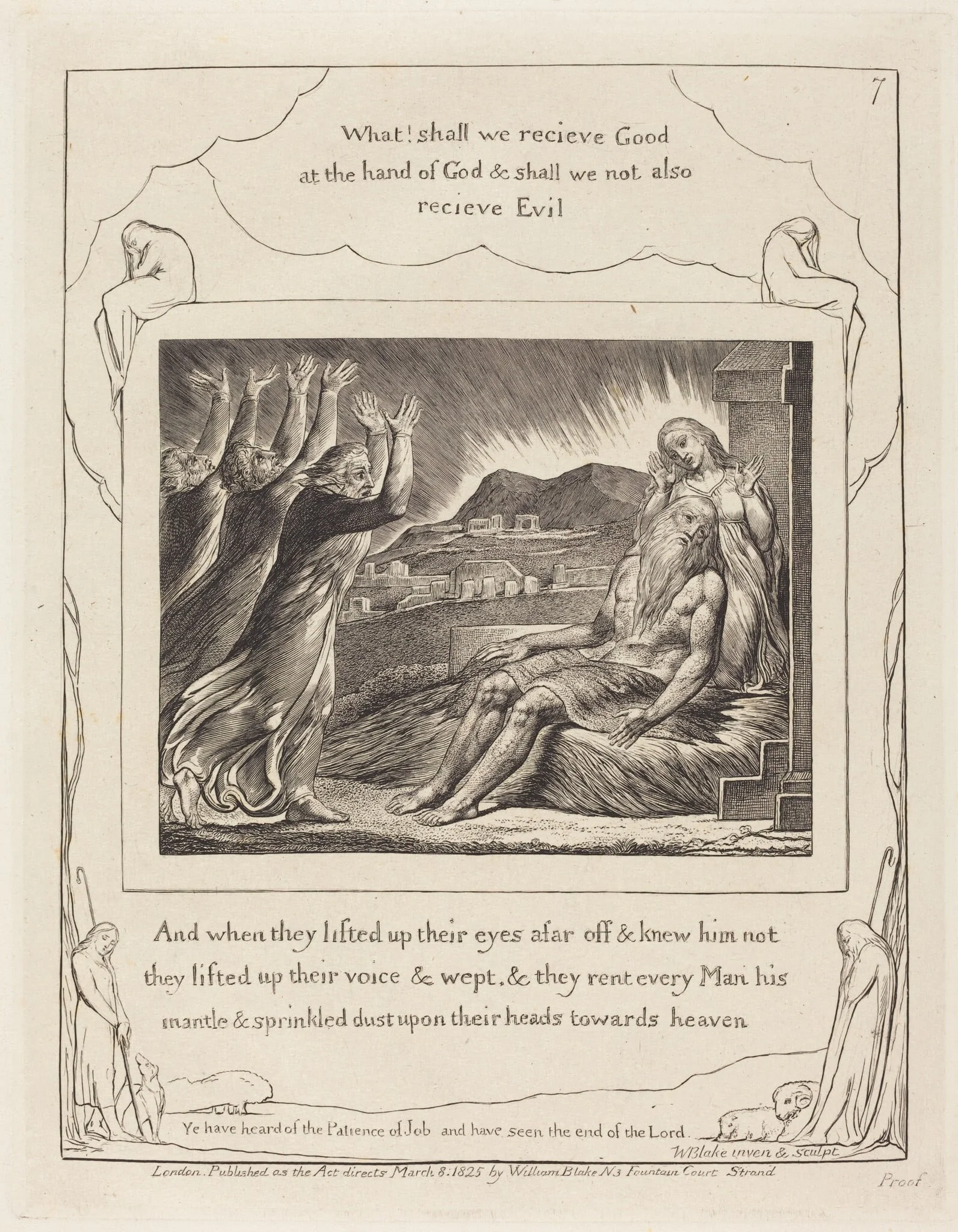 Job's Comforters, by William Blake, ink, 1825