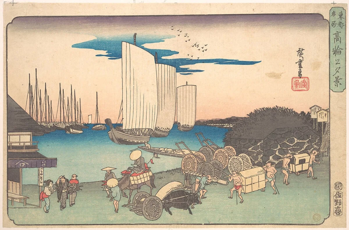 東都名所　高輪の夕景|Takanawa no Yukei, by Utagawa Hiroshige, ink, 1833