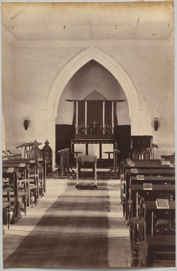 Interior of Church, Neemuch (recto, right), by Raja Deen Dayal, 1884