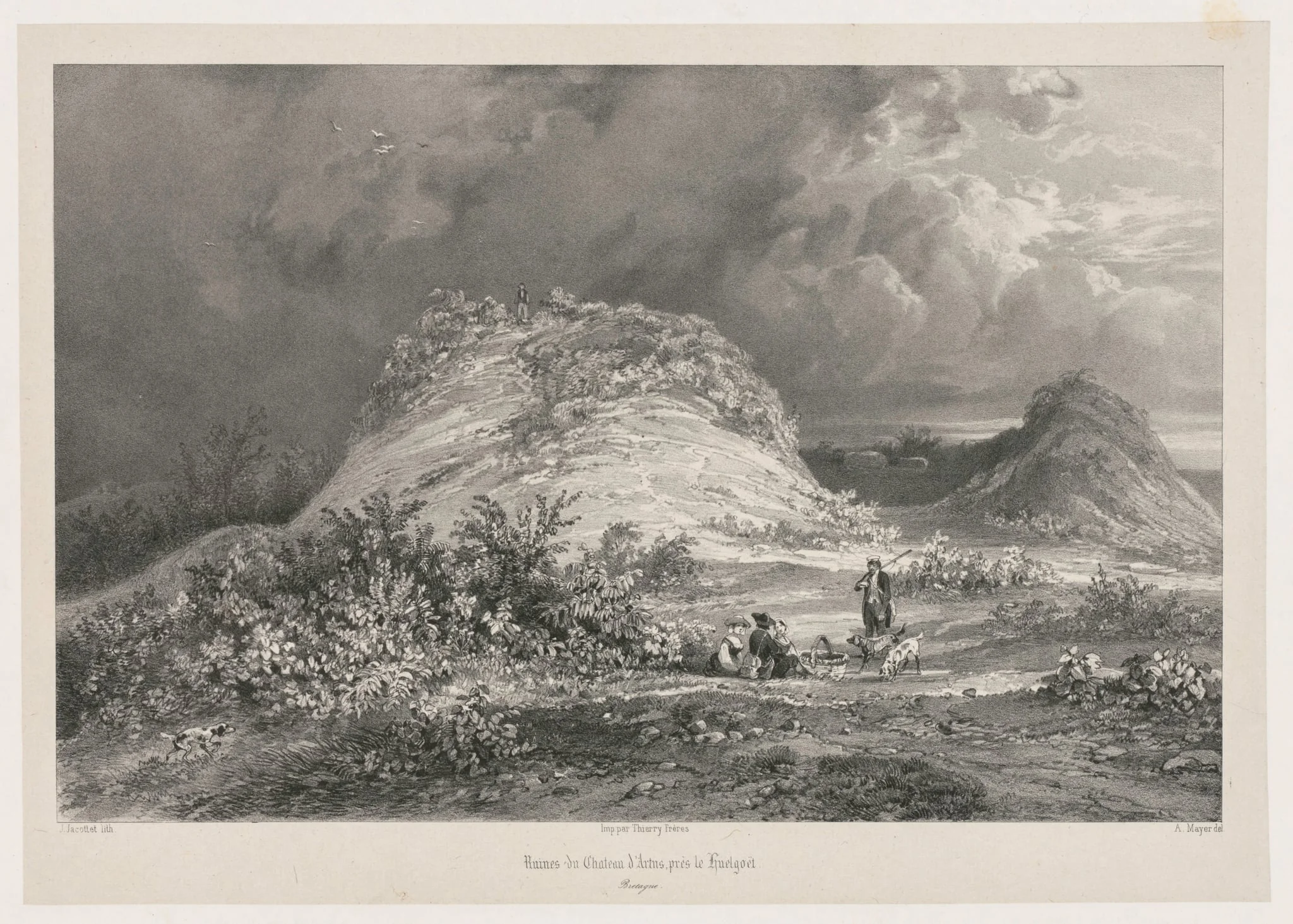 Ruines du Chateau d'Artns pres le huelgoet, Bretagne, by Julien Louis Jacottet, 1846