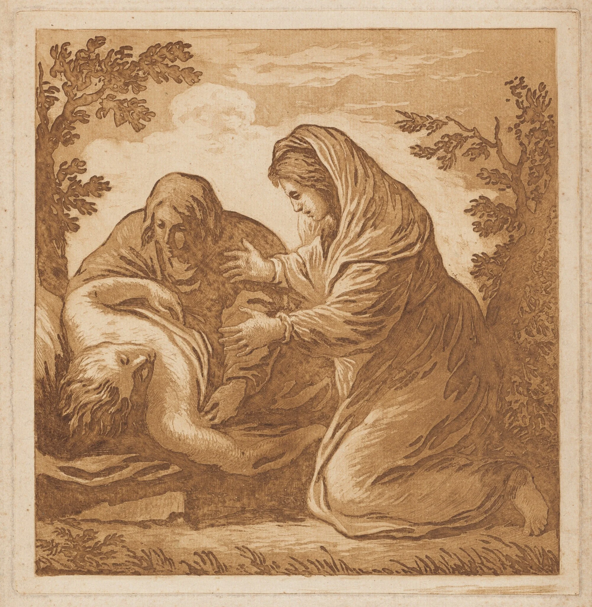Tancred and Erminia, by Pierre Lelu, ink, 1781