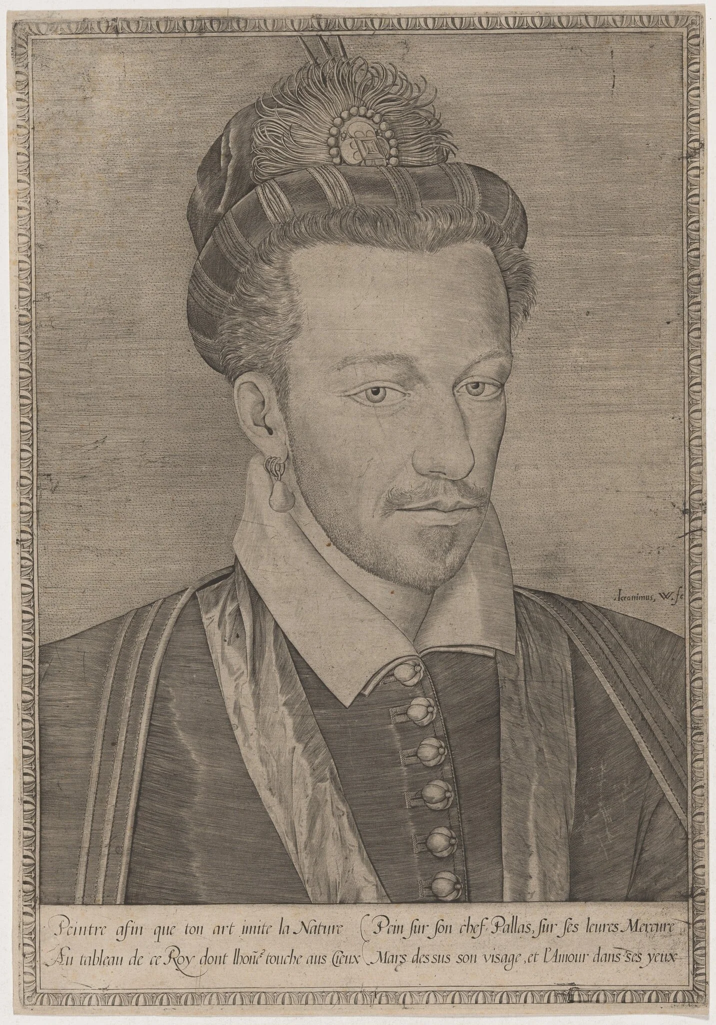 Henry III of France, by Hieronymus Wierix, ink, 1586