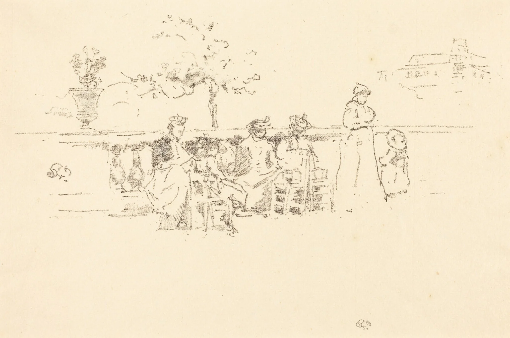The Terrace, Luxembourg, by James McNeill Whistler, ink, 1894