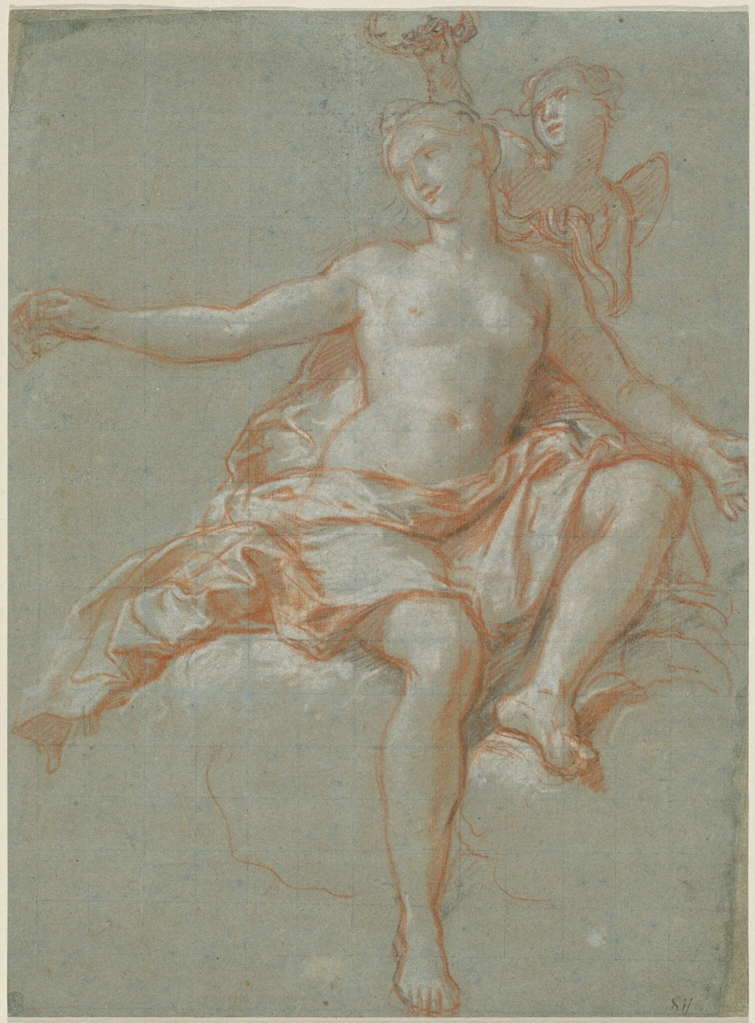 Cupid Stealing Venus's Floral Crown, by Antoine Coypel, chalk, 1706