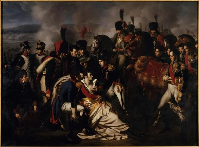 Last moments of Marshal Lannes at the Battle of Essling, 22 May 1809, by Albert Paul Bourgeois, oil, 1810