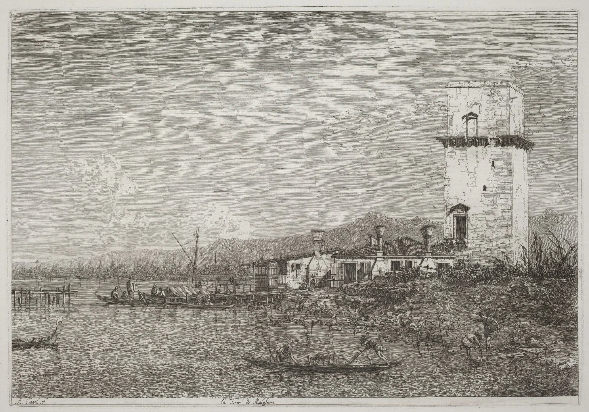 La Torre di Malghera, by Canaletto, ink, 1740