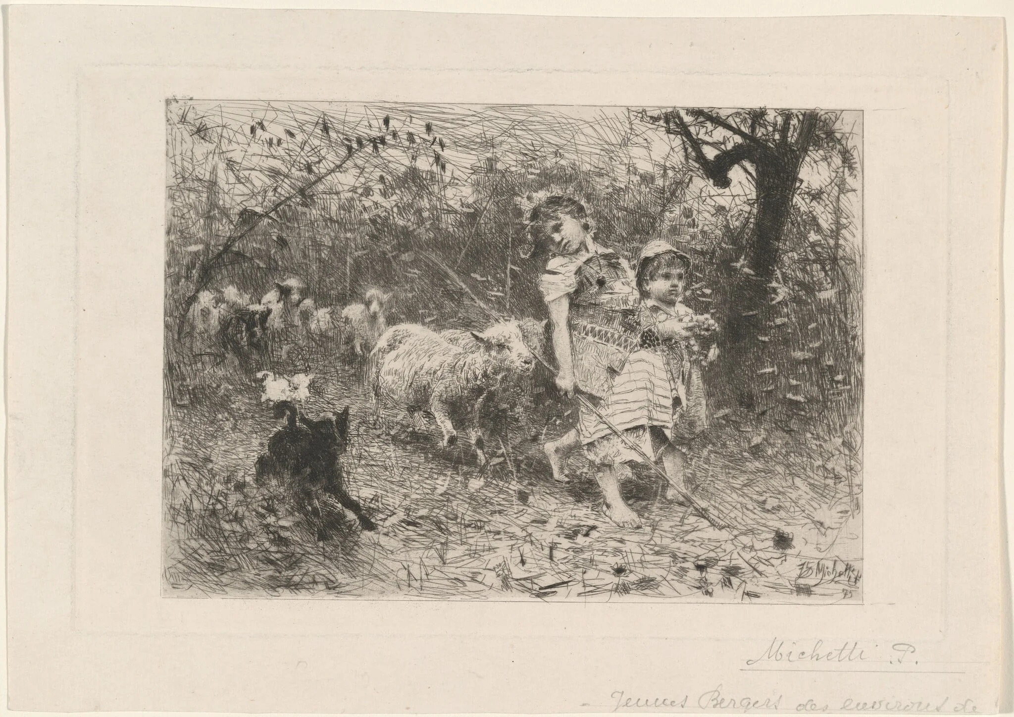 Jeunes bergers des environs de Chieti (Shepherd Children outside Chieti), by Francesco Paolo Michetti, ink, 1875
