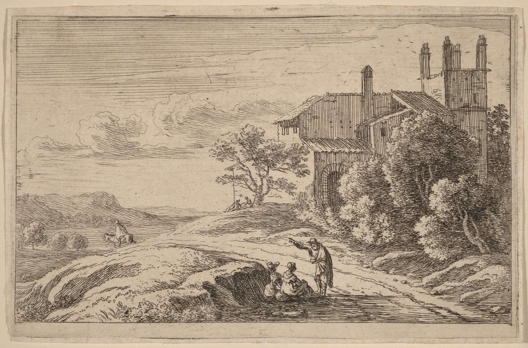 Building with a Square Tower, by Herman van Swanevelt, ink, 1628