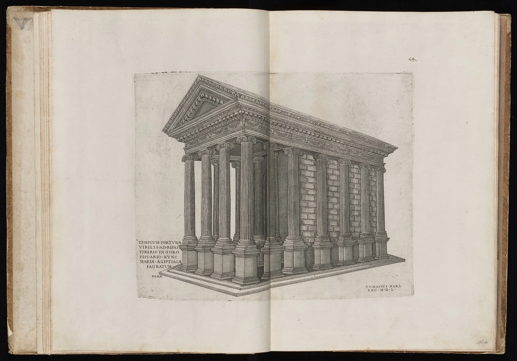 Templum Fortunae Virilis [The Temple of Portunus], by Nicolas Beatrizet, ink, 1550