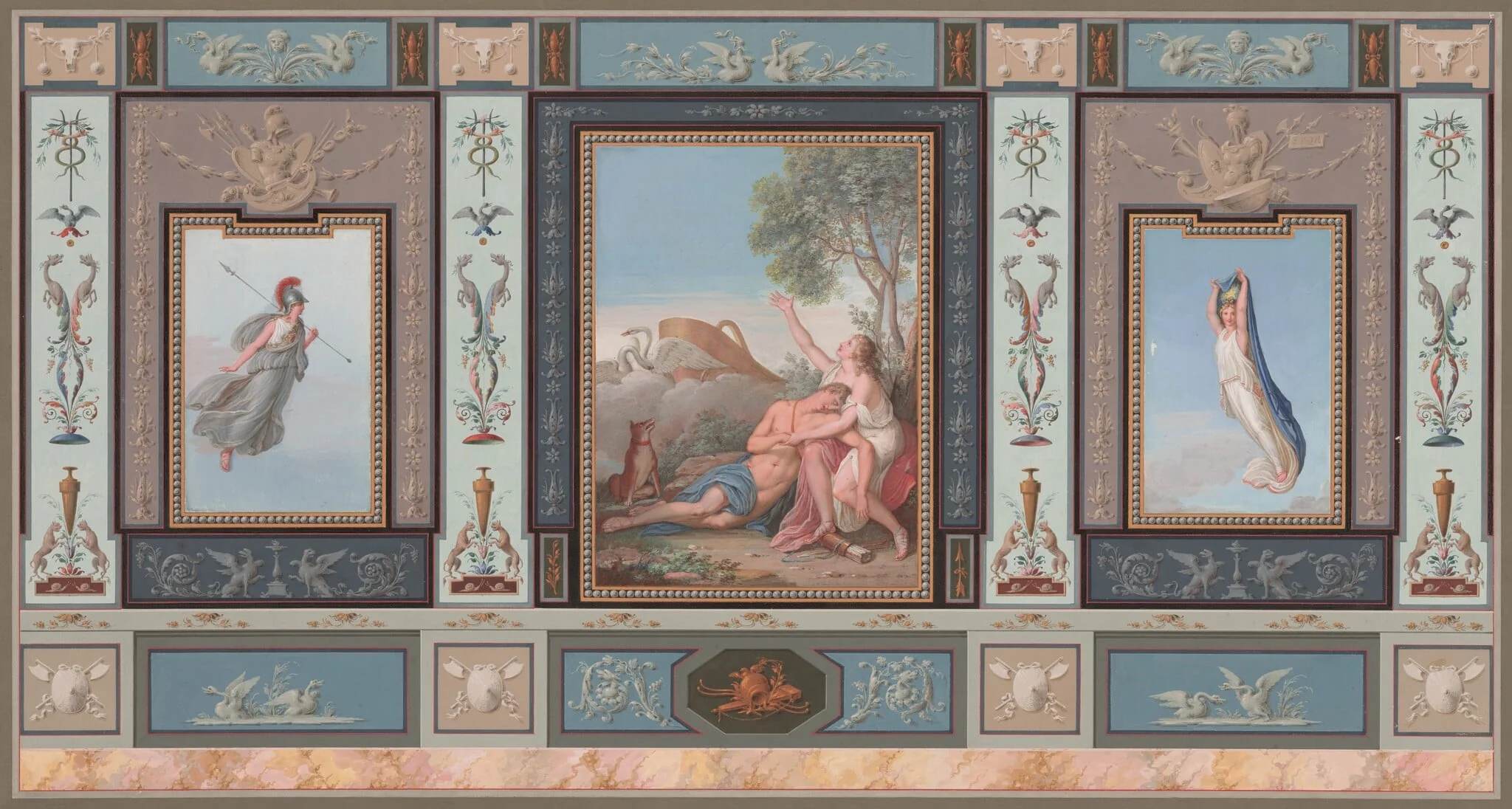 Elaborate Wall Decorations with Venus and Adonis, by Tommaso Bigatti, gouache, 1800