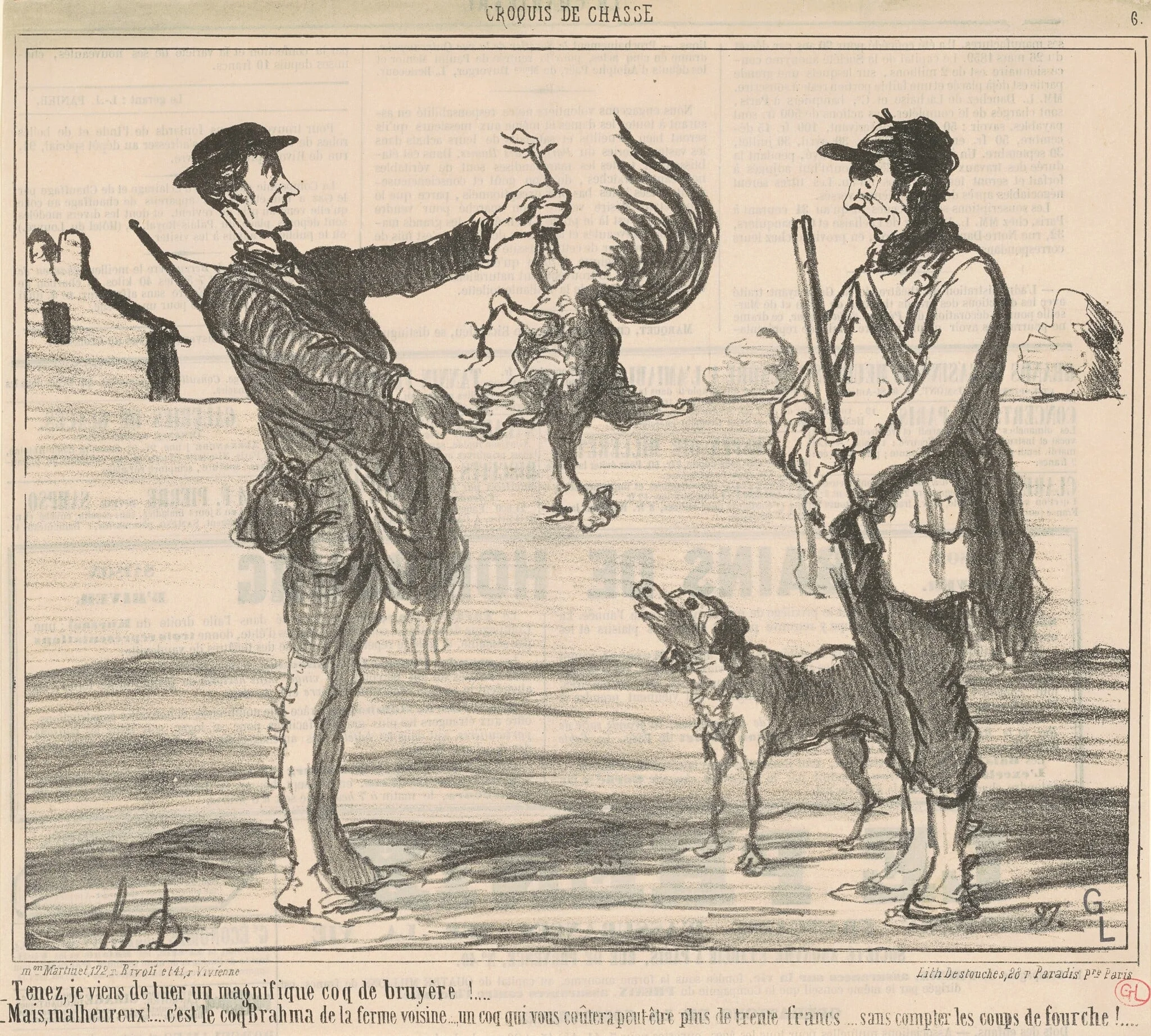 Tenez, je viens de tuer un magnifique ..., by Honoré Daumier, ink, 1859