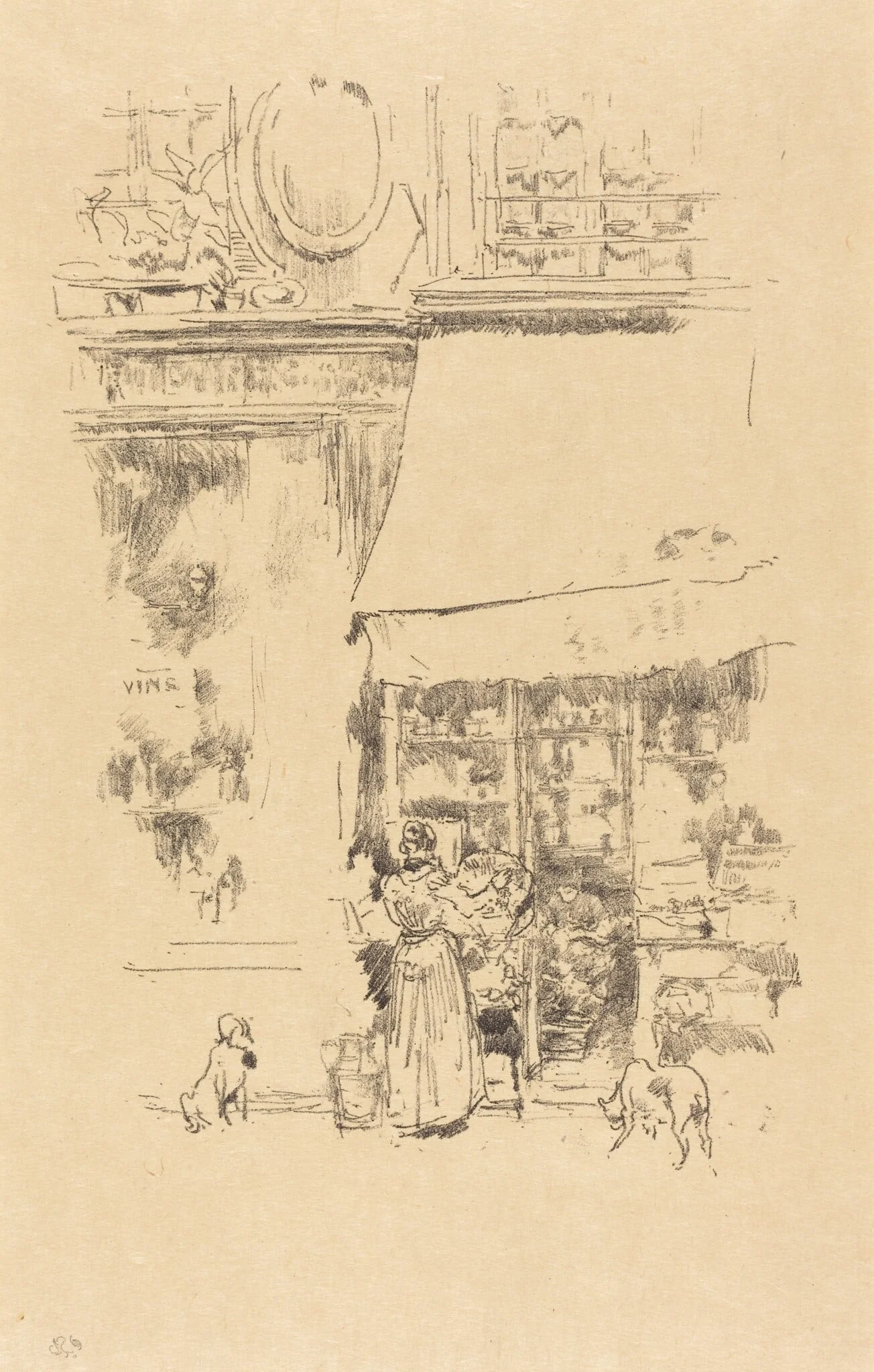 La Fruitière de la rue de Grenelle, by James McNeill Whistler, ink, 1894