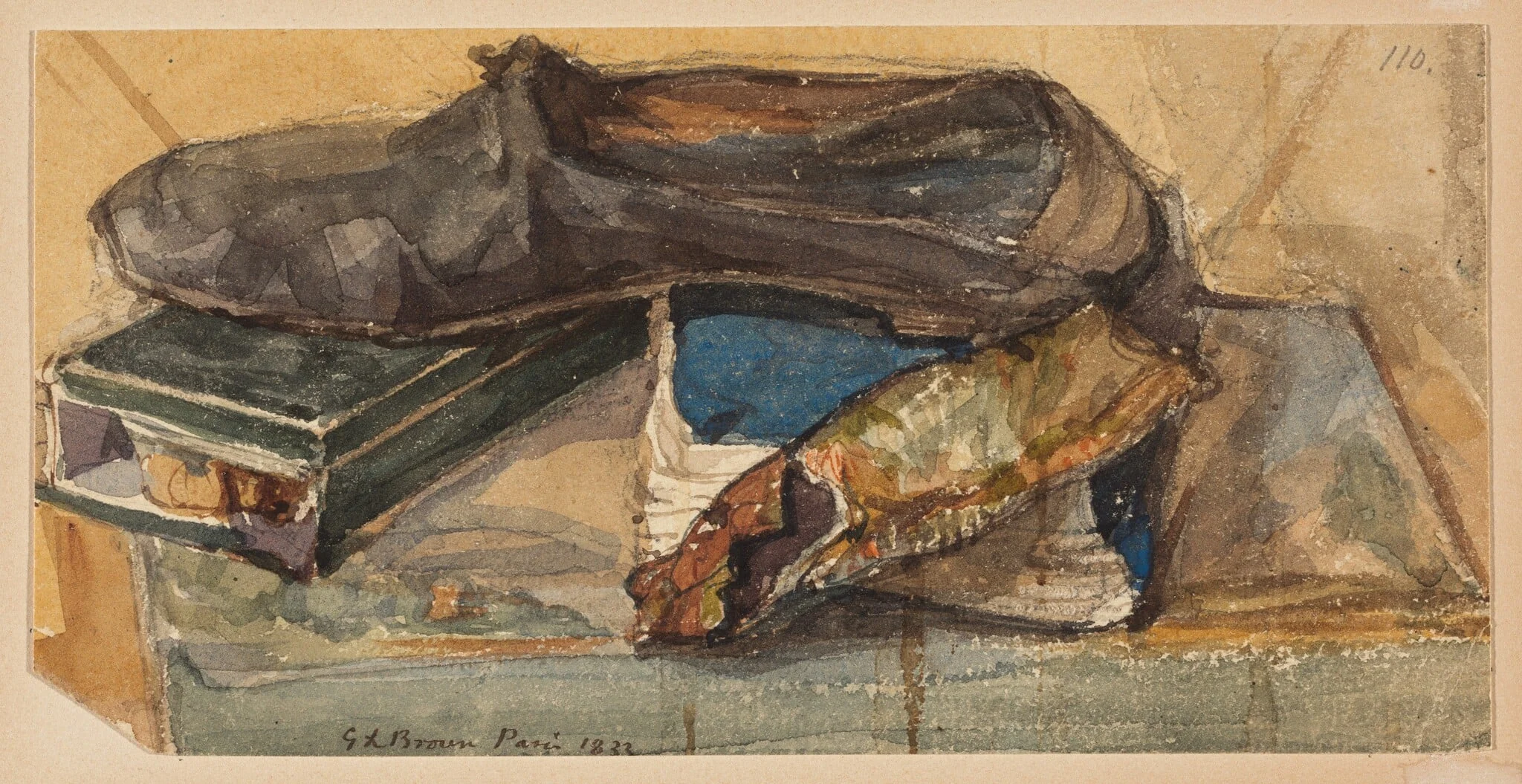 Shoe, Herring, and Book, by George Loring Brown, watercolor, 1833