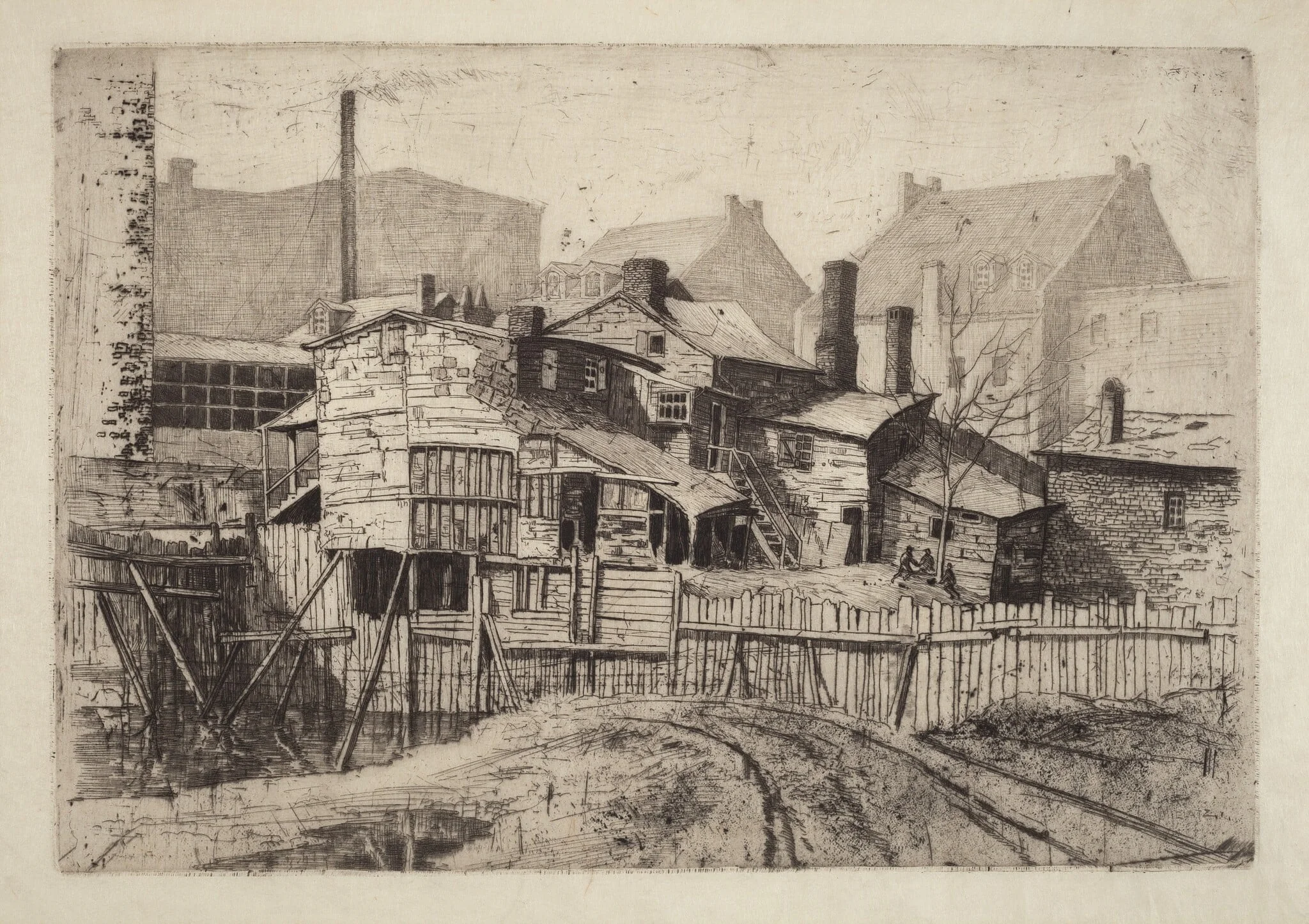 Untitled (Wooden House in City), by Charles Frederick William Mielatz, ink, 1884