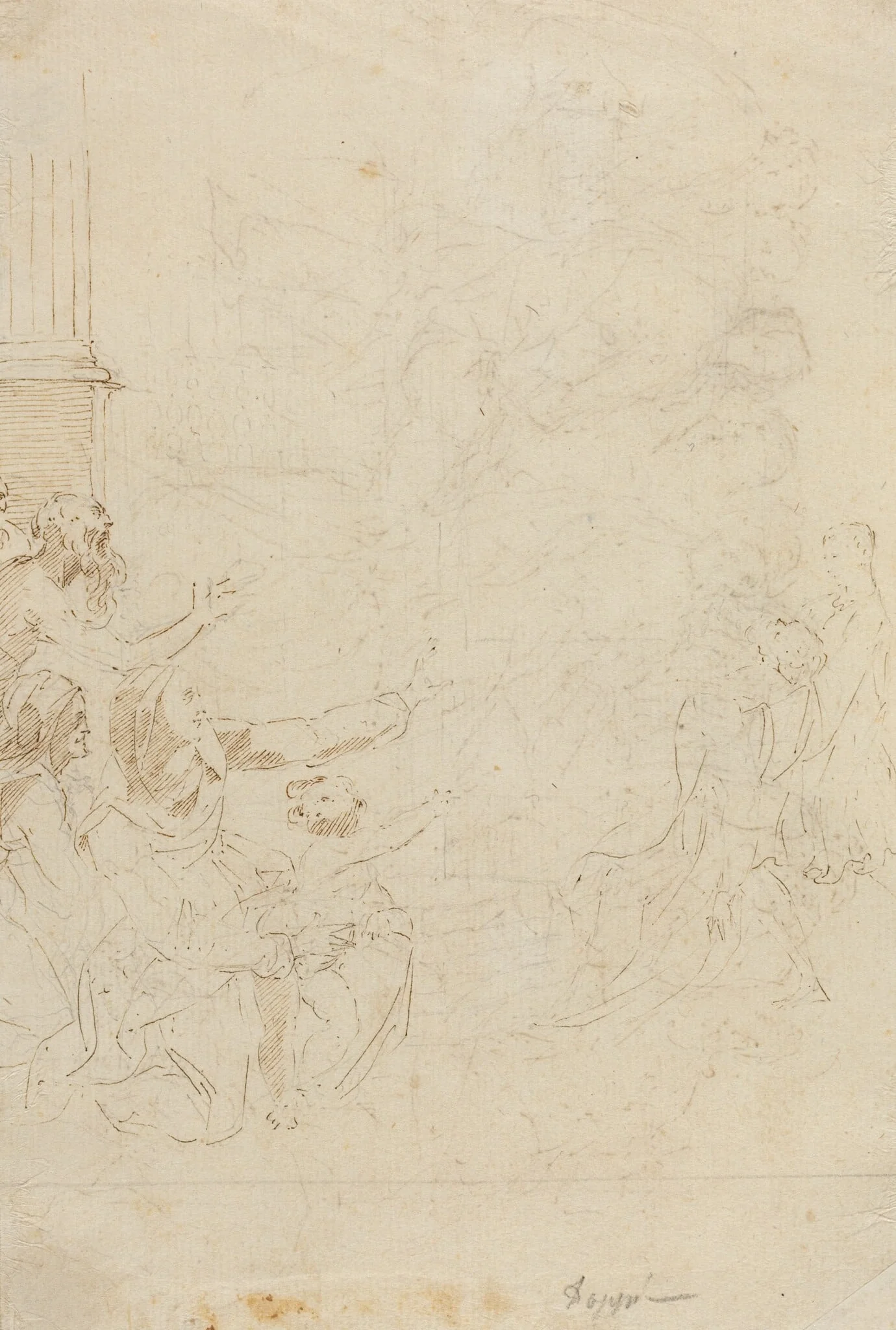 Seven Figures Witnessing an Ascension [verso], by Donato Creti, ink, 1710